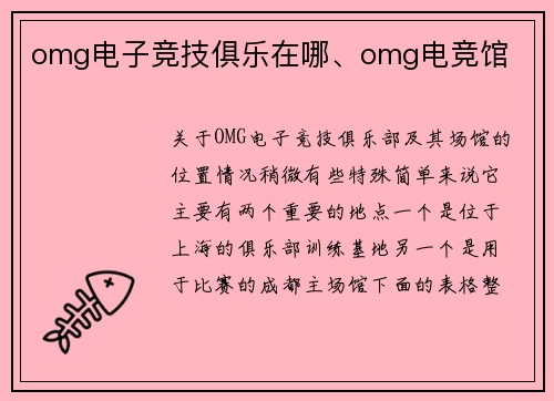 omg电子竞技俱乐在哪、omg电竞馆